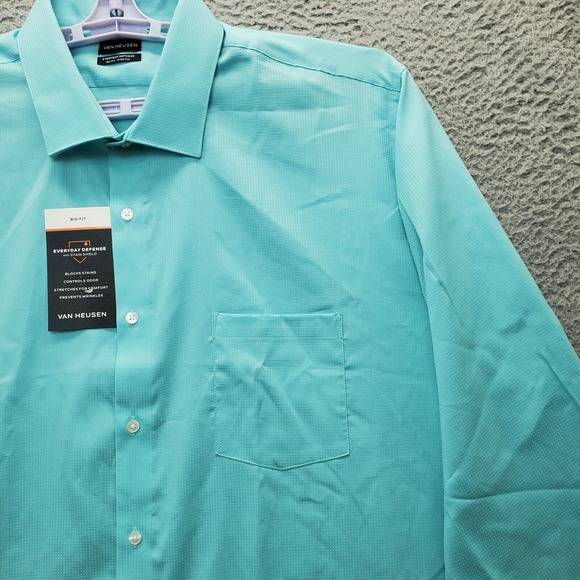 Van Heusen Dress Shirt Mens‎ Size 18.5 Blue Big Fit Everyday Defence Stretch - Picture 4 of 10